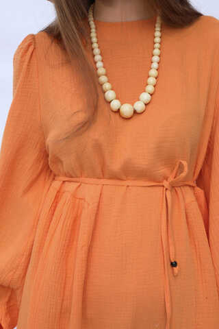 Side Gathered Dress Orange - 11