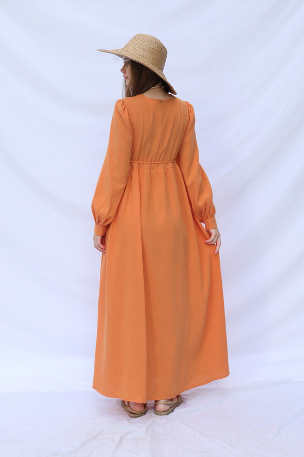 Side Gathered Dress Orange - 12