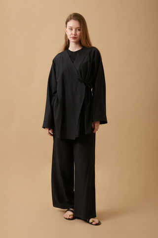 Side Tie Kimono Set Black - 1