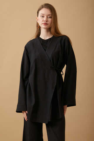 Side Tie Kimono Set Black - 3