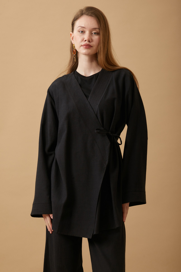 Side Tie Kimono Set Black - 3