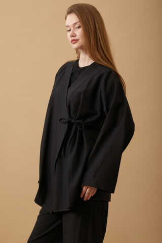 Side Tie Kimono Set Black - 4