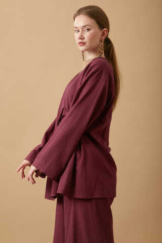 Side Tie Kimono Set Burgundy  - 6