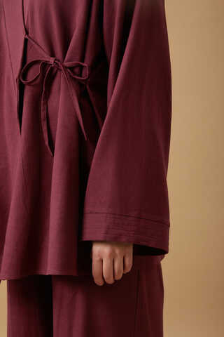Side Tie Kimono Set Burgundy  - 4