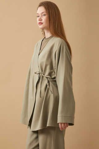 Side Tie Kimono Set Khaki - 3