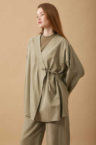Side Tie Kimono Set Khaki - 4
