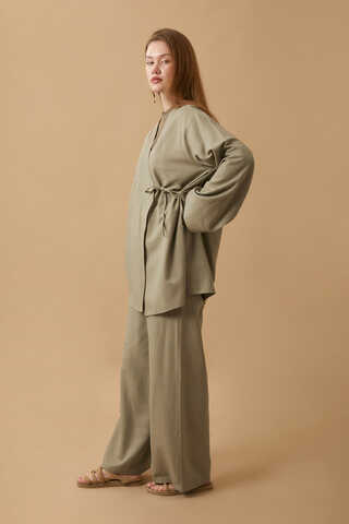 Side Tie Kimono Set Khaki - 6
