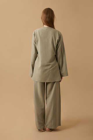 Side Tie Kimono Set Khaki - 7