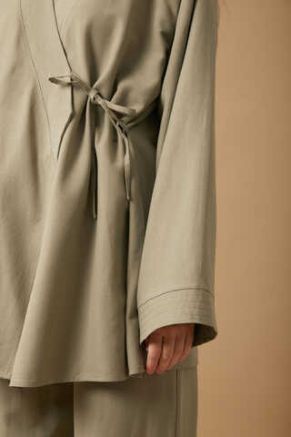 Side Tie Kimono Set Khaki - 5