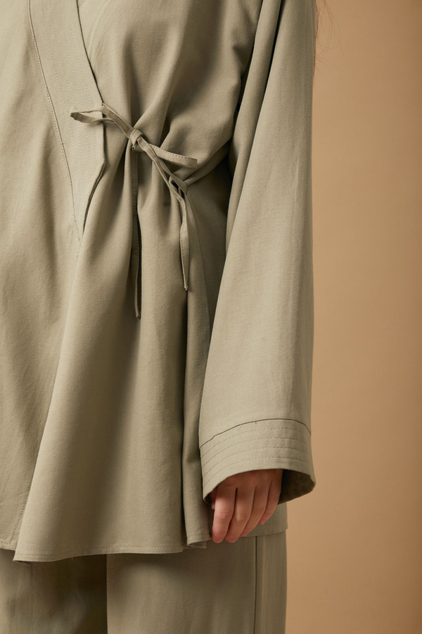 Side Tie Kimono Set Khaki - 5