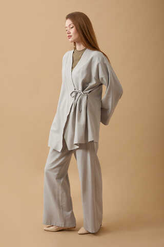 Side Tie Kimono Set Stone - 2