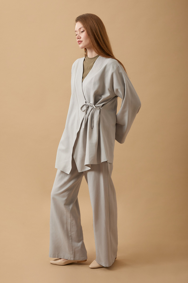 Side Tie Kimono Set Stone - 2