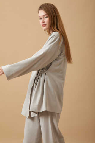 Side Tie Kimono Set Stone - 3