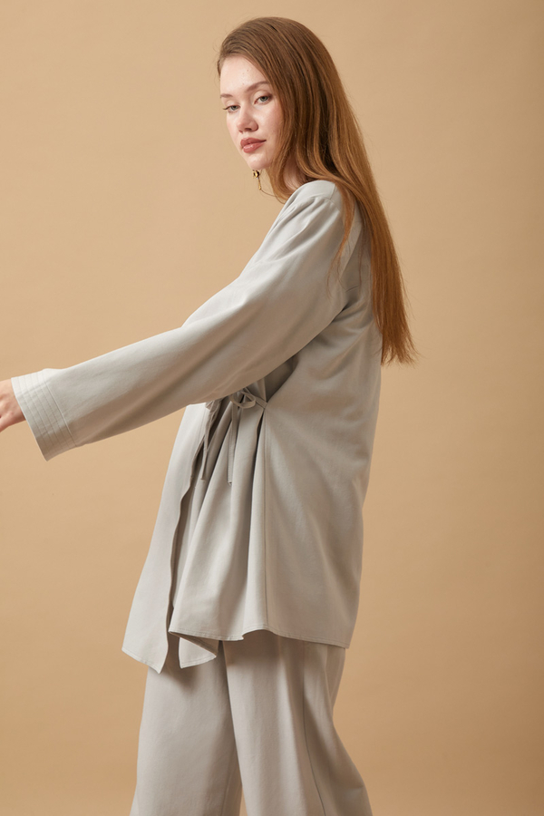 Side Tie Kimono Set Stone - 3