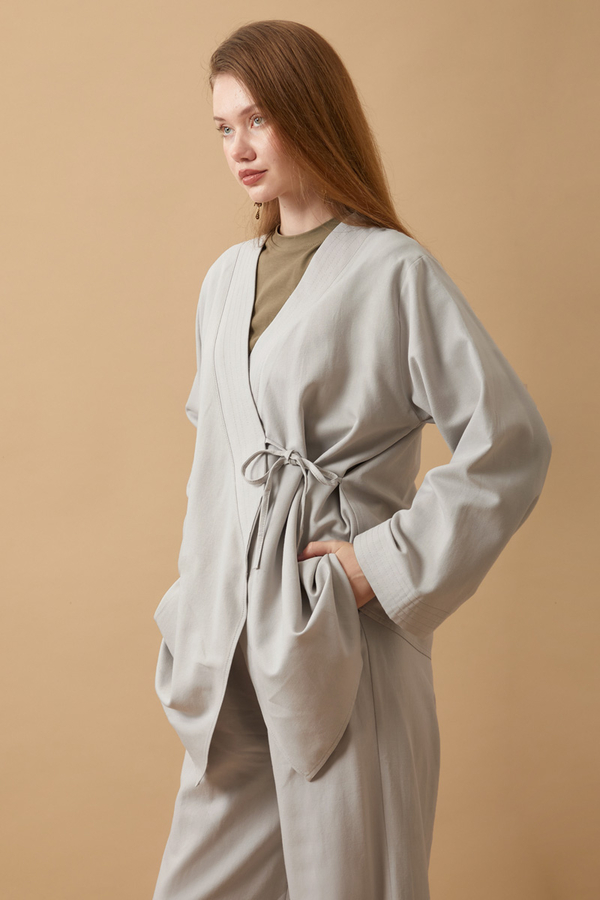 Side Tie Kimono Set Stone - 6