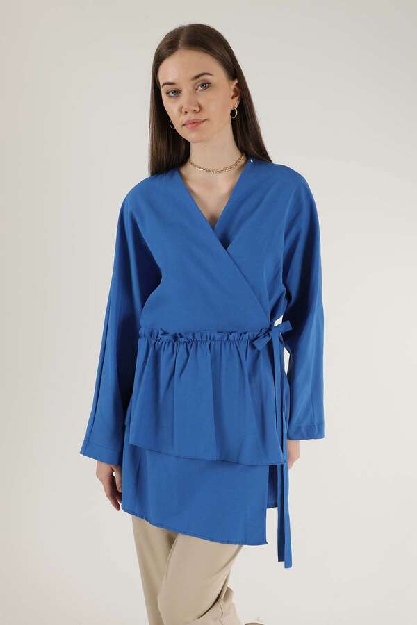 Side Tie Kimono Tunic Blue - 2