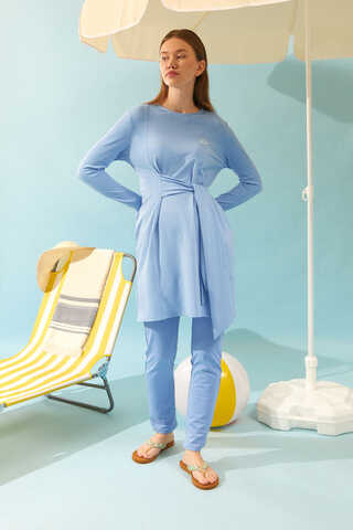 Side Tie Swimsuit Set Baby Blue - 6