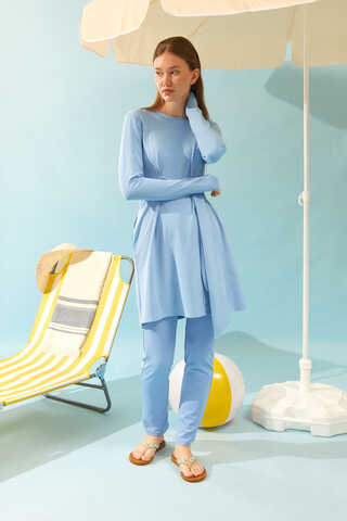 Side Tie Swimsuit Set Baby Blue - 9