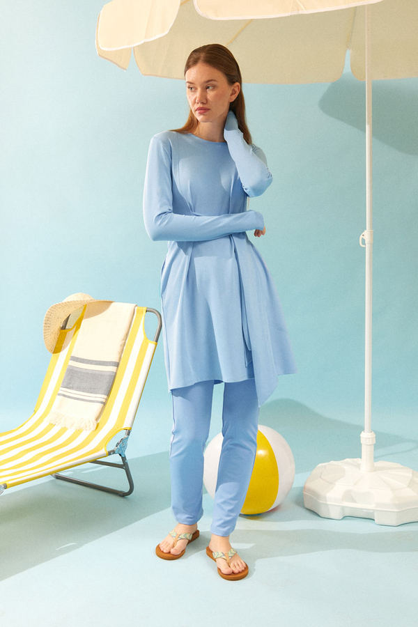 Side Tie Swimsuit Set Baby Blue - 9