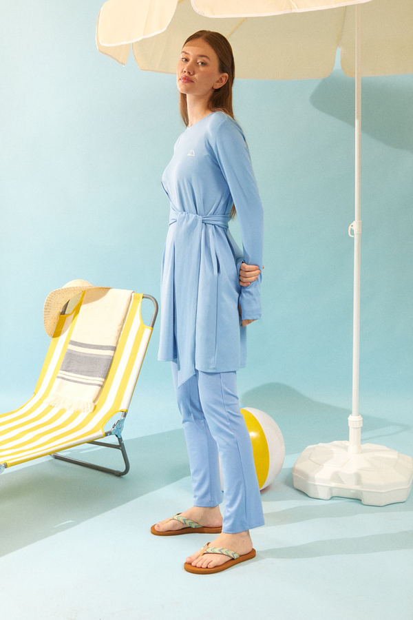 Side Tie Swimsuit Set Baby Blue - 12