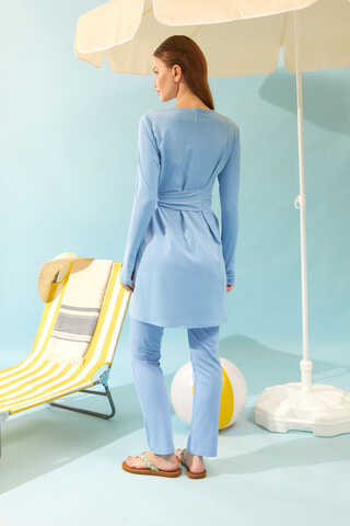 Side Tie Swimsuit Set Baby Blue - 15