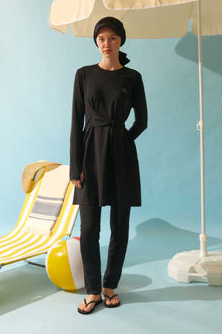 Side Tie Swimsuit Set Black - 2