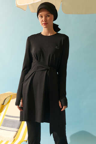 Side Tie Swimsuit Set Black - 1