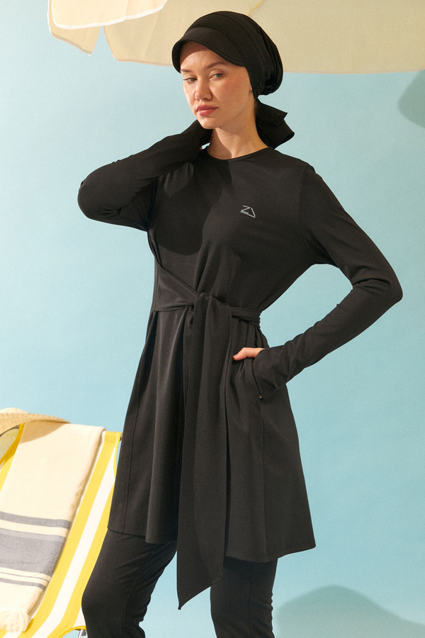 Side Tie Swimsuit Set Black - 3