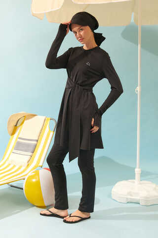 Side Tie Swimsuit Set Black - 7