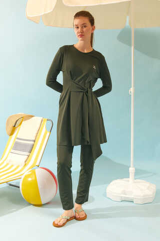 Side Tie Swimsuit Set Khaki - 4