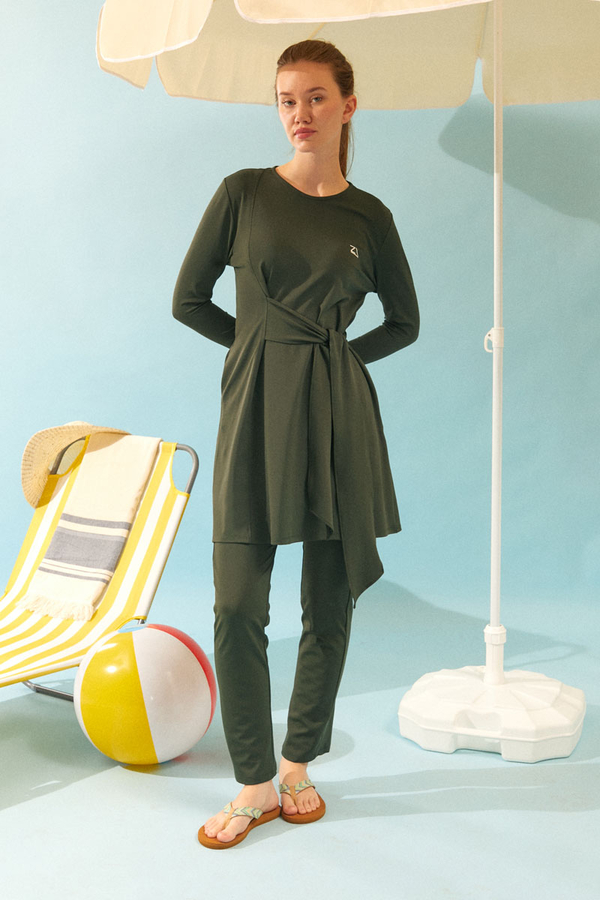 Side Tie Swimsuit Set Khaki - 4