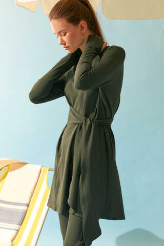 Side Tie Swimsuit Set Khaki - 6