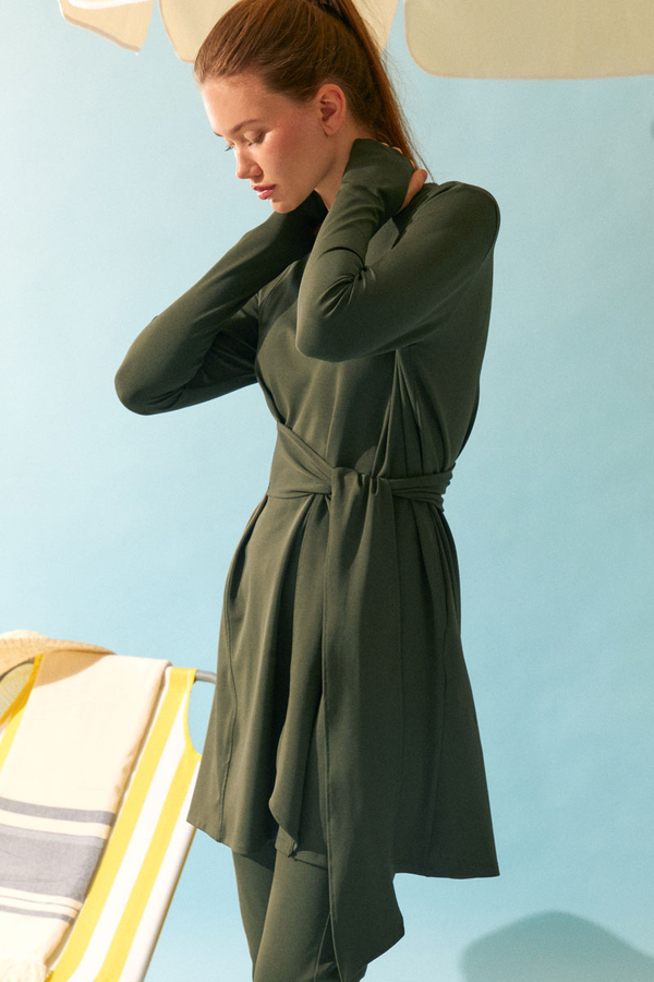 Side Tie Swimsuit Set Khaki - 6