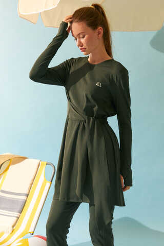 Side Tie Swimsuit Set Khaki - 7