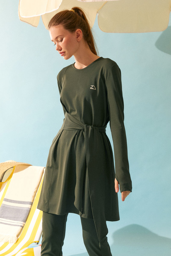 Side Tie Swimsuit Set Khaki - 8