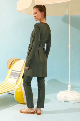 Side Tie Swimsuit Set Khaki - 9