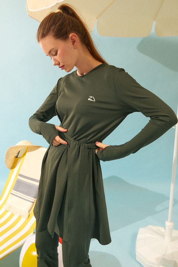 Side Tie Swimsuit Set Khaki - 10