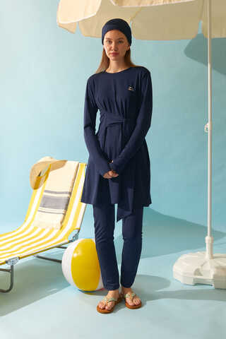 Side Tie Swimsuit Set Navy - 9