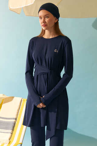 Side Tie Swimsuit Set Navy - 7