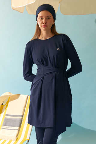 Side Tie Swimsuit Set Navy - 12