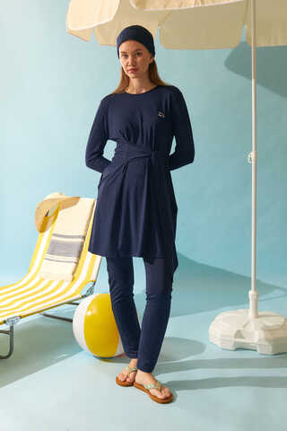 Side Tie Swimsuit Set Navy - 13