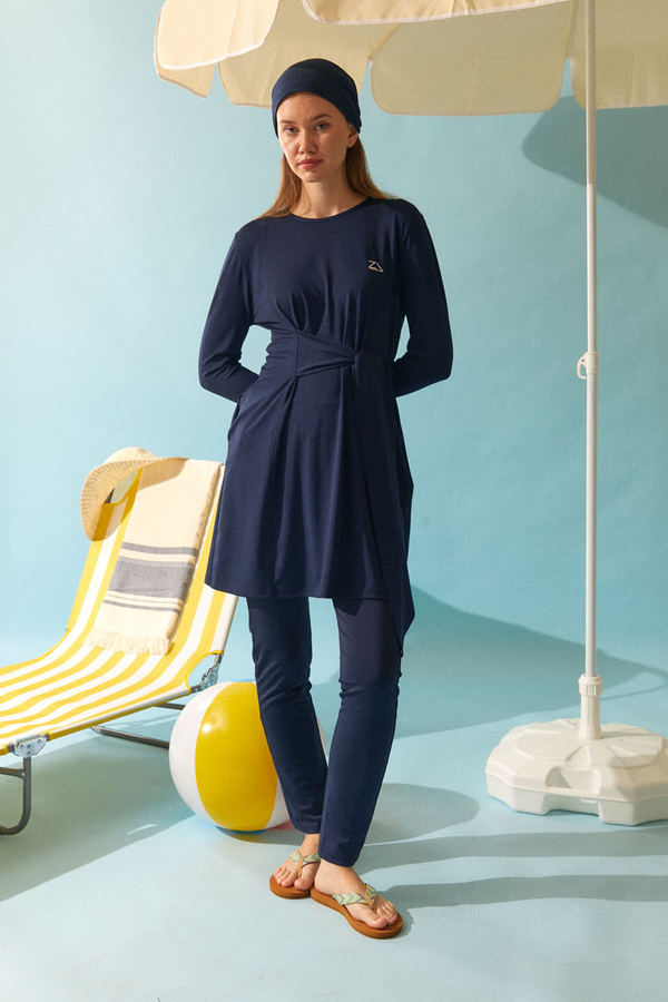 Side Tie Swimsuit Set Navy - 13