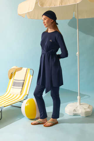 Side Tie Swimsuit Set Navy - 14