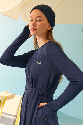 Side Tie Swimsuit Set Navy - 8