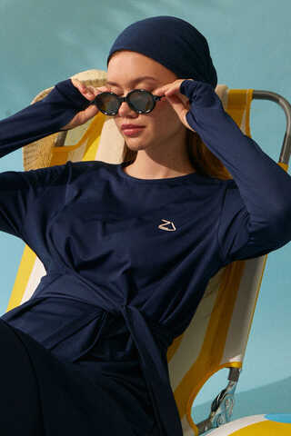 Side Tie Swimsuit Set Navy - 5