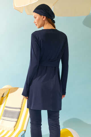 Side Tie Swimsuit Set Navy - 19