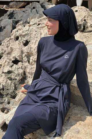 Side Tie Swimsuit Set Navy - 3