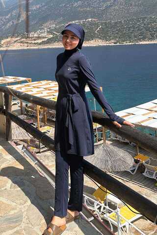 Side Tie Swimsuit Set Navy - 4