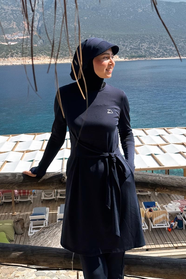 Side Tie Swimsuit Set Navy - 2