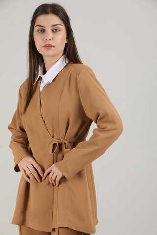 Side Tied Tunic Suit Camel - 2